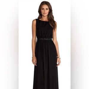 Alice + Olivia Yvette Long Studded Leather Waistband Dress in Black Size 8